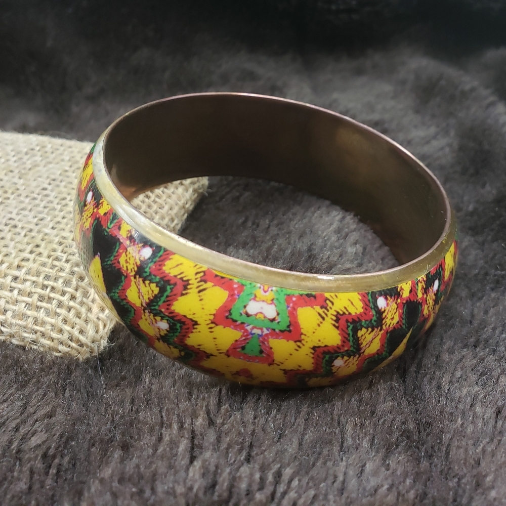 Boho Bracelet Vintage Bracelet Brass Enamel Retro Colorful Chunky